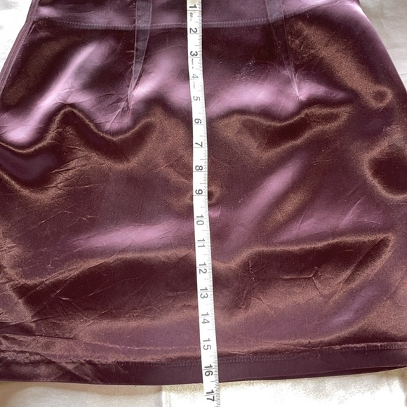 Vintage Brown Satin Fitted Mini Skirt High Waisted Back Zip Chocolate Size 9/10 - Picture 6 of 9